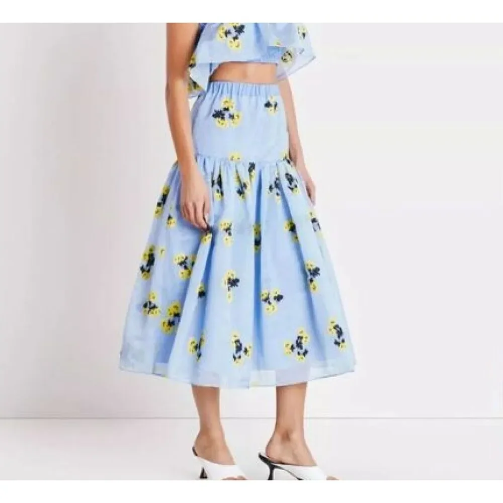 TANYA‎ TAYLOR Lara Floral Midi A-Line Skirt Blue/Yellow NWT Small